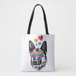 German Shepherd Dog with Hearts Valentine's Day Tote Bag