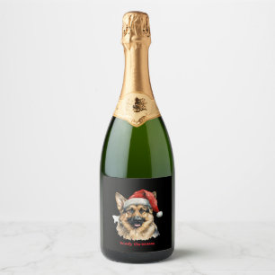 German Shepherd Dog Xmas Christmas Gift Ideas Woof Sparkling Wine Label
