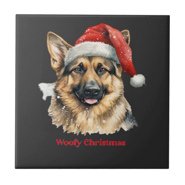 German Shepherd Dog Xmas Christmas Gift Ideas Woof Tile (Front)