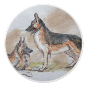 German Shepherd Dogs Ceramic Knob