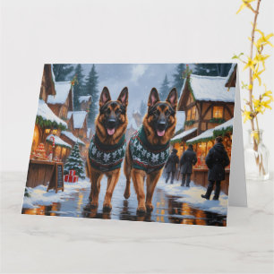 German Shepherd Dogs Christmas Snow Holiday Card