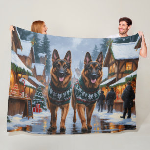 German Shepherd Dogs Christmas Snow Holiday Fleece Blanket