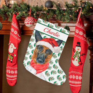 German Shepherd Dog's Name Watercolor  Large Christmas Stocking