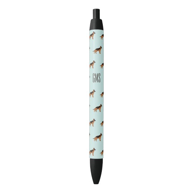 German Shepherd Dogs Pattern Monogrammed Black Ink Pen (Front Vertical)
