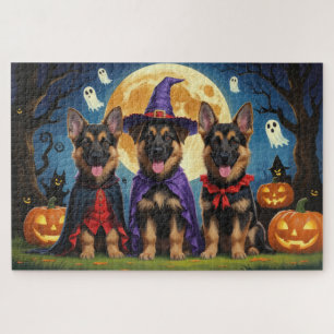 German Shepherd Dogs Pumpkin Halloween Funny Jigsaw Puzzle