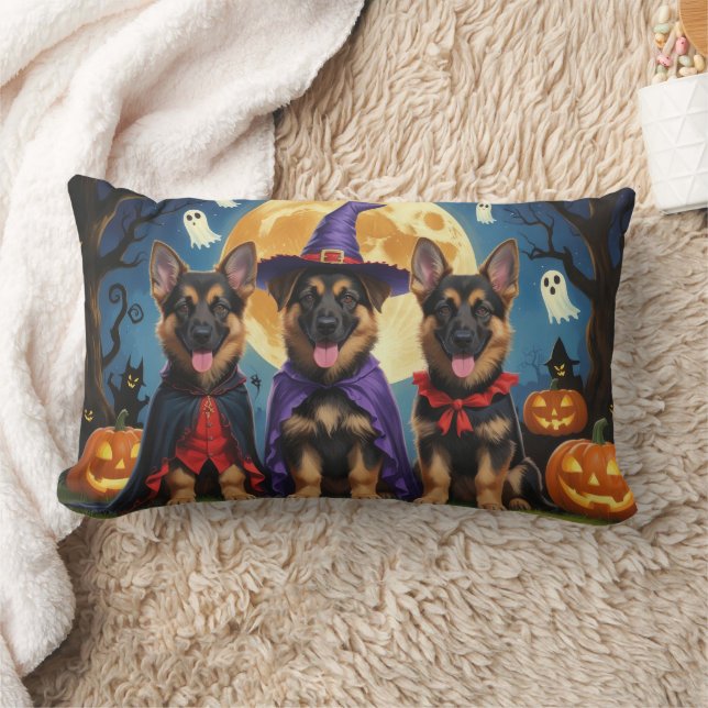 German Shepherd Dogs Pumpkin Halloween Funny Lumbar Cushion (Blanket)