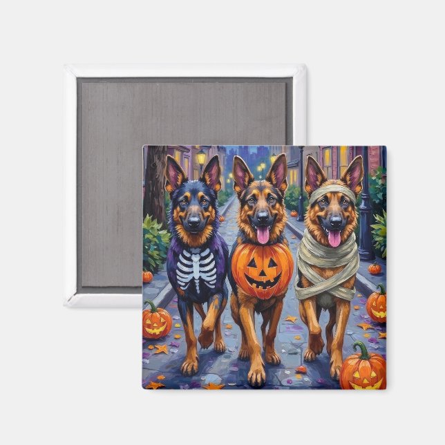 German Shepherd Dogs Trick-or-Treating Halloween Magnet (Front/Back)