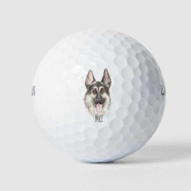 German Shepherd Drawing Personalised Name Golf Balls (Front)