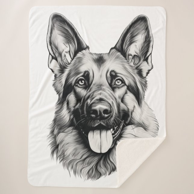 German Shepherd Drawing Portrait Sherpa Blanket (Front)