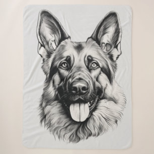 German Shepherd Drawing Portrait Sherpa Blanket