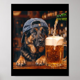 German Shepherd Drinking Beer Funny Dog Meme Poster