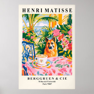 German Shepherd Dronking Coffee Art Print Matisse