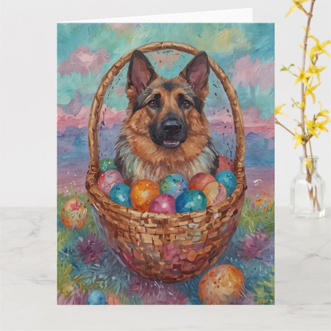 German Shepherd Easter Eggs Card (Yellow Flower)