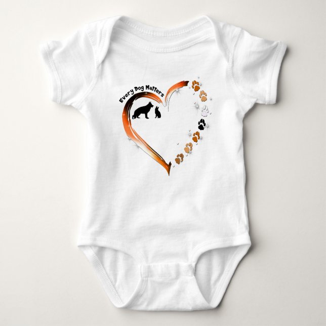 German Shepherd Every Dog Matters Heart Pet Paws Baby Bodysuit (Front)