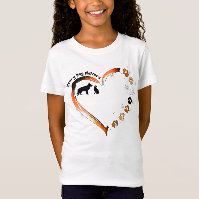 German Shepherd Every Dog Matters Heart Pet Paws T-Shirt (Front)