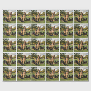 German Shepherd Family in Lush Meadow Art Print Wrapping Paper