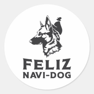 German Shepherd Feliz Navi-Dog Dogs Animal Vintage Classic Round Sticker