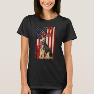 German Shepherd Firefighter American Flag T-Shirt