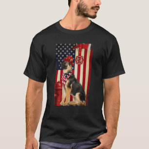 German Shepherd Firefighter American Flag T-Shirt