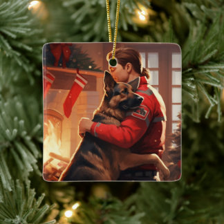 German Shepherd Fireman, Lovers Gifts For Women Ceramic Ornament