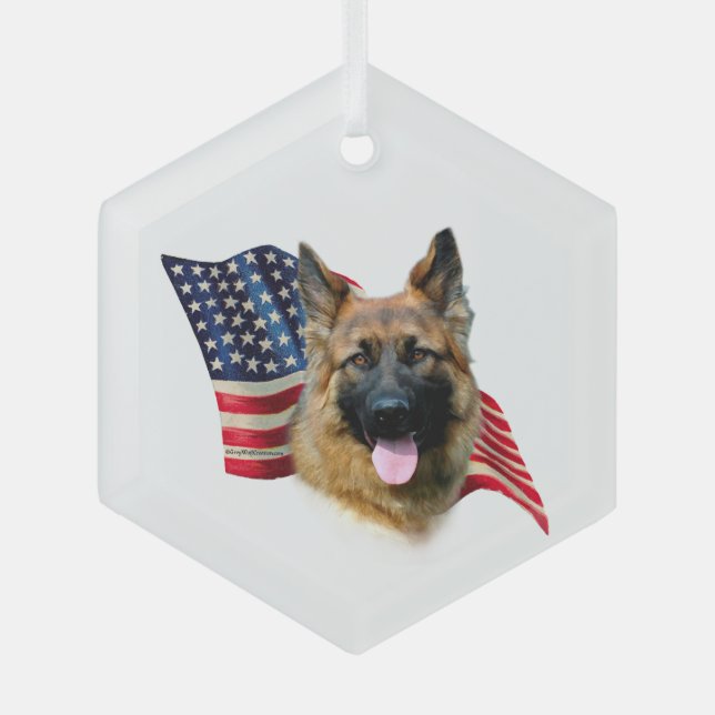 German Shepherd Flag Glass Tree Decoration (Front)