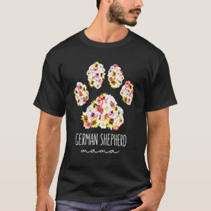 German Shepherd Floral Paw Dog Mum T-Shirt