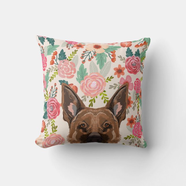 German Shepherd florals pillow (Front)