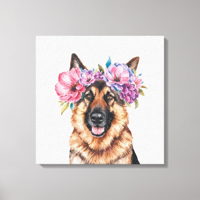 German Shepherd Flower Crown Watercolor Print (Front)