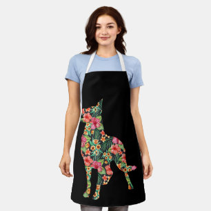 German Shepherd Flower Funny Dog Silhouette Floral Apron