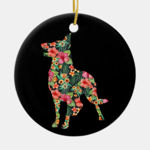 German Shepherd Flower Funny Dog Silhouette Floral Ceramic Tree Decoration