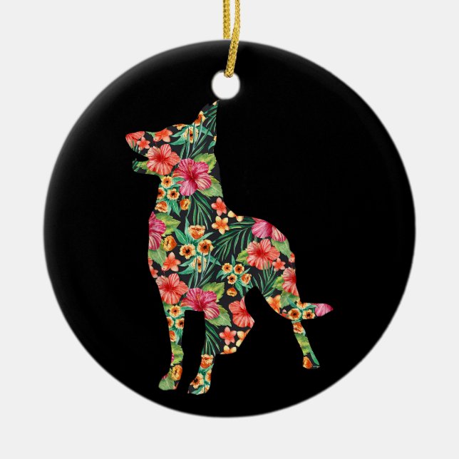 German Shepherd Flower Funny Dog Silhouette Floral Ceramic Tree Decoration (Front)