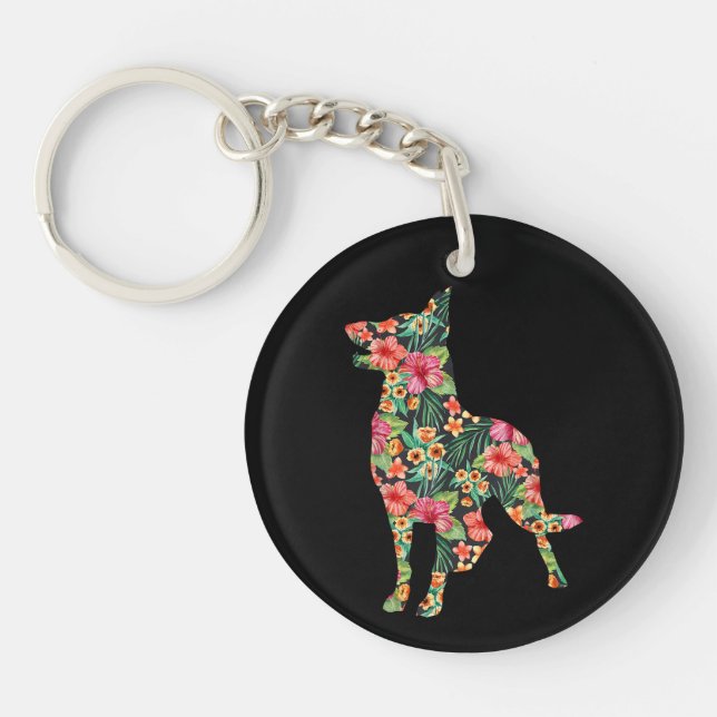 German Shepherd Flower Funny Dog Silhouette Floral Key Ring (Front)