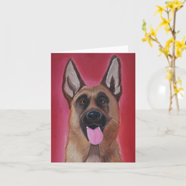 German Shepherd Folded Greeting Card (Yellow Flower)
