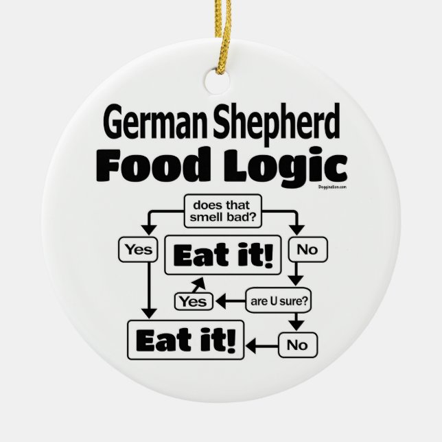 German Shepherd Food Logic Ceramic Tree Decoration (Front)