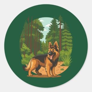 German Shepherd Forest Adventure Dog Classic Round Sticker