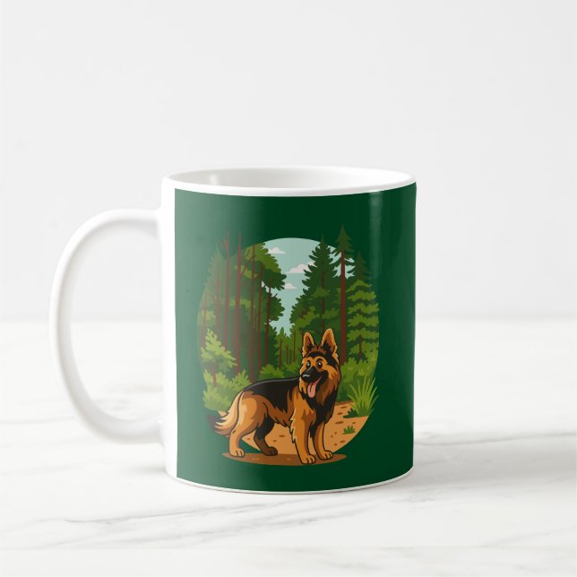 German Shepherd Forest Adventure Dog  Coffee Mug (Left)