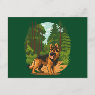 German Shepherd Forest Adventure Dog  Postcard