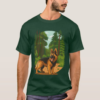 German Shepherd Forest Adventure Dog T-Shirt