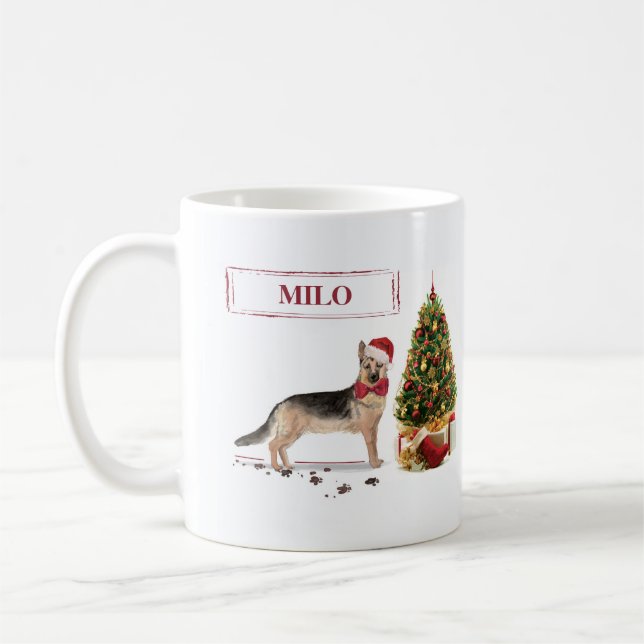 German Shepherd Funny Christmas Dog with Tree Coffee Mug (Left)