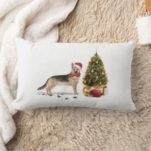 German Shepherd Funny Christmas Dog with Tree Lumbar Cushion