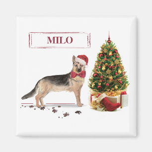 German Shepherd Funny Christmas Dog with Tree Magnet