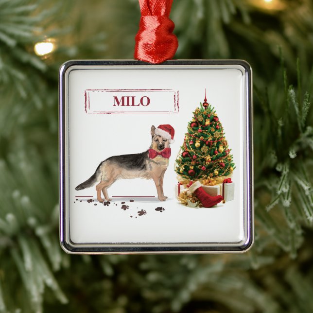 German Shepherd Funny Christmas Dog with Tree Metal Tree Decoration (Tree)