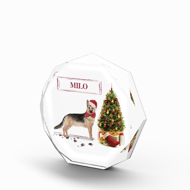 German Shepherd Funny Christmas Dog with Tree Photo Block (Right)