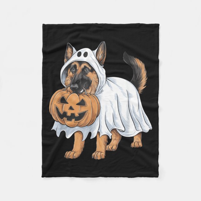 German Shepherd Ghost Dog Halloween Fleece Blanket (Front)