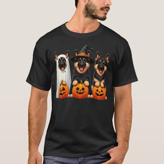 German Shepherd Ghost Halloween Dog Lovers T-Shirt (Front)