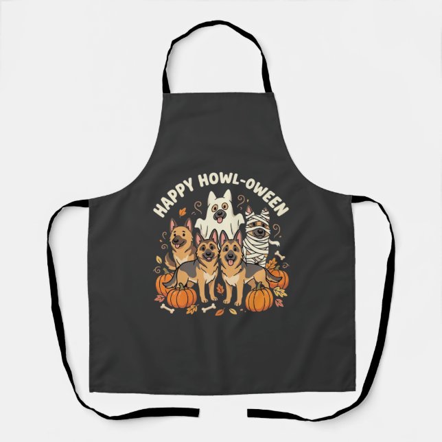 German Shepherd Ghost Halloween Howl-Oween Design_ Apron (Front)