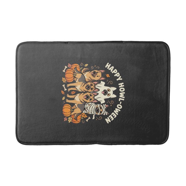 German Shepherd Ghost Halloween Howl-Oween Design_ Bath Mat (Front)