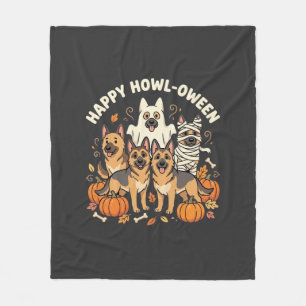 German Shepherd Ghost Halloween Howl-Oween Design_ Fleece Blanket