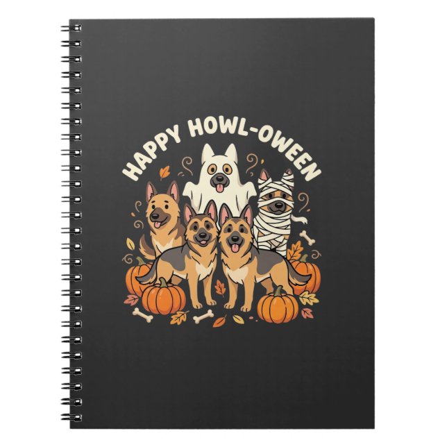 German Shepherd Ghost Halloween Howl-Oween Design_ Notebook (Front)