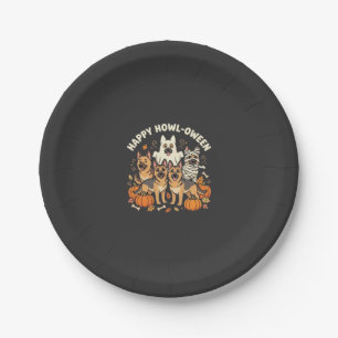German Shepherd Ghost Halloween Howl-Oween Design_ Paper Plate